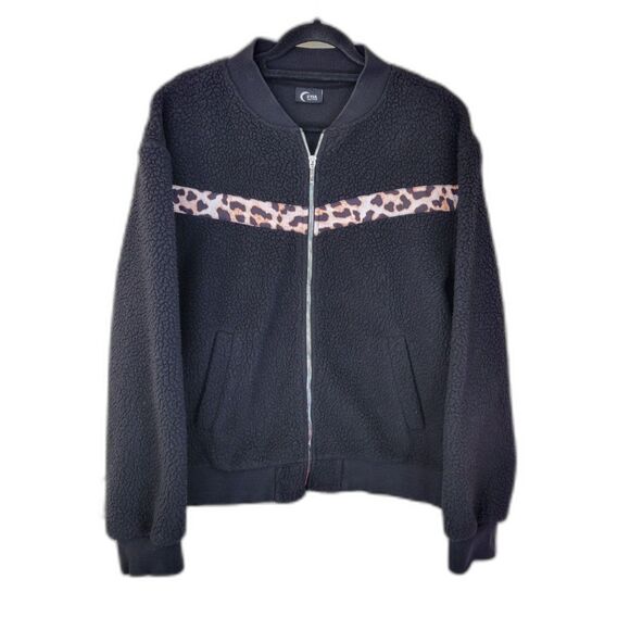Zyia Active Animal Print Leopard Sherpa Bomber Jacket - Picture 1 of 5